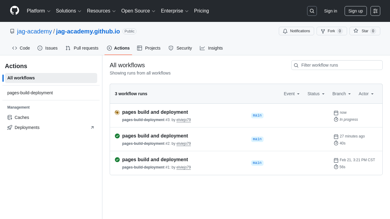 Your workflow is in yellow while it runs and green once it passes